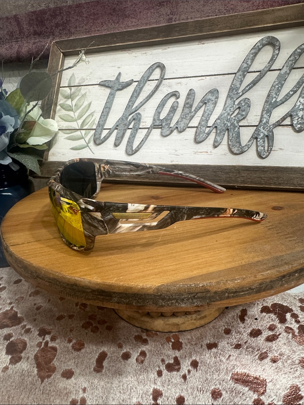 Men's Sport Sunglasses with Amber Mirrored Lenses - Patterned  camo Frame - Picture 3 of 5